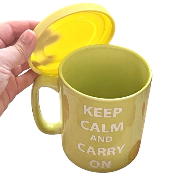 Lime Green Keep Calm and Carry On Coffee Mug w Silicone Lid - Picture 6 of 9